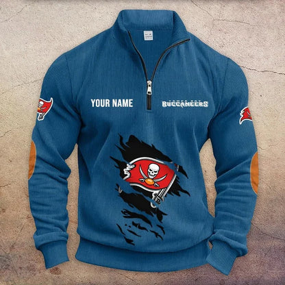 [SPECIAL OFFER] NEW CUSTOMIZED NFL10 TBB TAMPA BAY BUCCANEERS MULTICOLOR STRIPED QUATER ZIP SWEATSHIRT