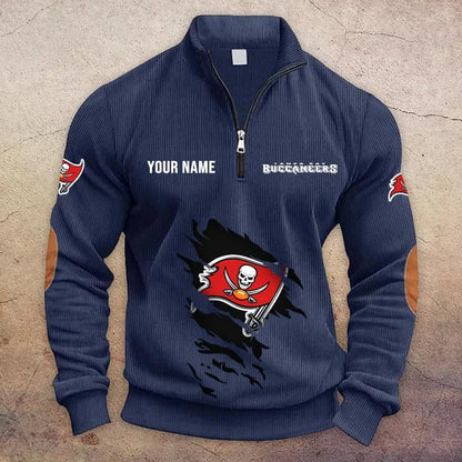 [SPECIAL OFFER] NEW CUSTOMIZED NFL10 TBB TAMPA BAY BUCCANEERS MULTICOLOR STRIPED QUATER ZIP SWEATSHIRT