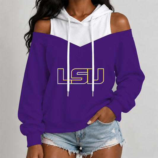 [BIG SALE] PERSONALIZED UNI11 LST LSU TIGERS WOMEN'S OFF-SHOULDER HOODIE
