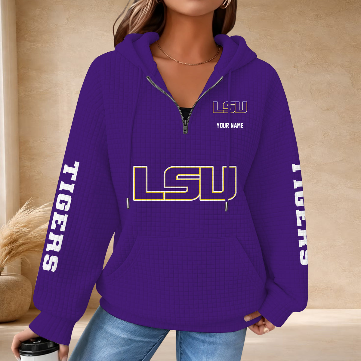 [BIG SALE] PERSONALIZED UNI11 LST LSU TIGERS QUARTER ZIP HOODIE