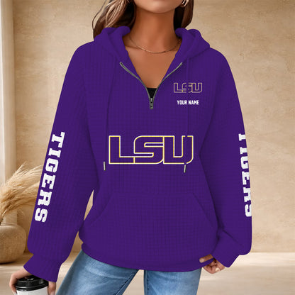 [BIG SALE] PERSONALIZED UNI11 LST LSU TIGERS QUARTER ZIP HOODIE