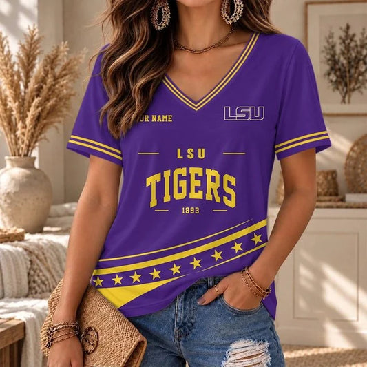 [BIG SALE] PERSONALIZED UNI11 LST LSU TIGERS V-NECK FEMALE SHIRT