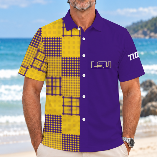 [BIG SALE] PERSONALIZED UNI11 LST LSU TIGERS SHORT-SLEEVE HAWAIIAN SHIRT