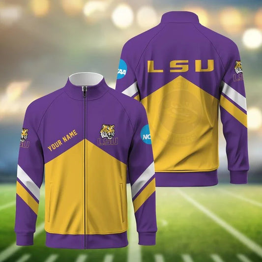 [BIG SALE] PERSONALIZED UNI11 LST LSU TIGERS STAND COLLAR JACKET
