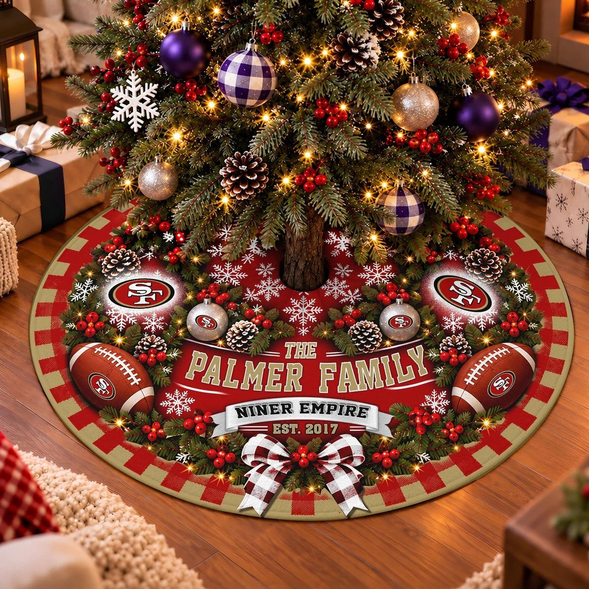 [SPECIAL OFFER] FAMILY NAME & EST. NFL11 SF49 THE 49ERS CHRISTMAS TREE SKIRT
