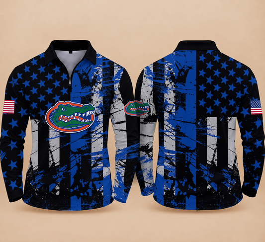 [BIG SALE] PERSONALIZED UNI12 FLG FLORIDA GATORS ZIPPER LONG SLEEVE POLO