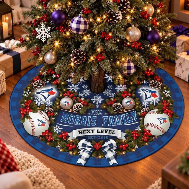 [FLASH SALE] FAMILY NAME & EST. MLB12 TBJ THE BLUE JAYS CHRISTMAS TREE SKIRT