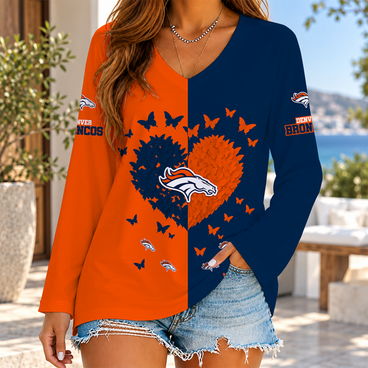[SPECIAL OFFER] NEW CUSTOMIZED NFL13 DVB THE BRONCOS WOMEN'S V-NECK LONG SLEEVED SHIRT