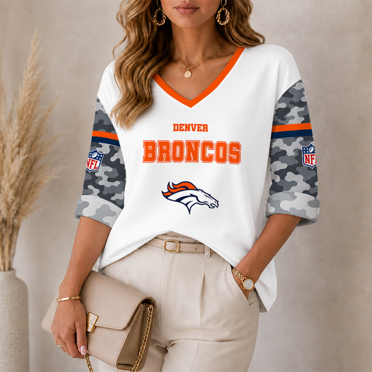 [SPECIAL OFFER] NEW CUSTOMIZED NFL13 DVB THE BRONCOS WOMEN'S HEART V-NECK LONG SLEEVE SHIRT