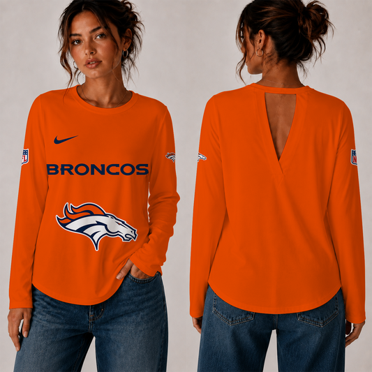 [SPECIAL OFFER] NEW CUSTOMIZED NFL13 DVB THE BRONCOS WOMEN'S BACK V-CUT LONG-SLEEVE SHIRT