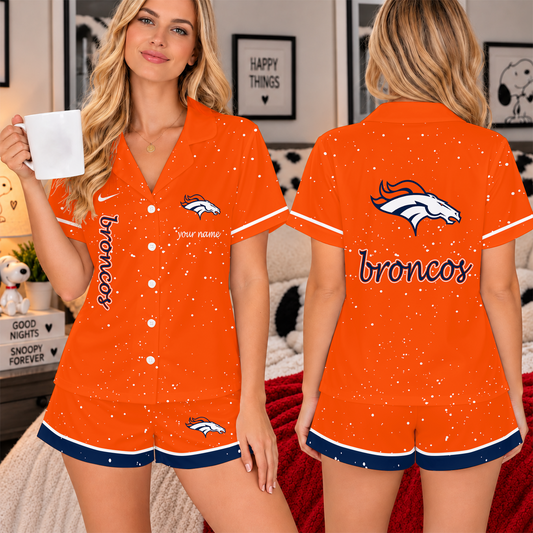 [SPECIAL OFFER] NEW CUSTOMIZED NFL13 DVB THE BRONCOS WOMEN'S V-NECK SHORT PAJAMAS SET