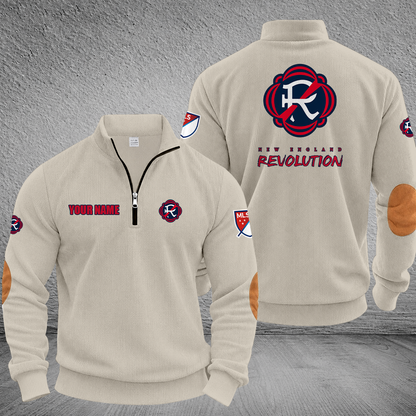 [FAN EXCLUSIVE] NEW CUSTOMIZED MLS13 NER NEW ENGLAND REVOLUTION MULTICOLOR STRIPED QUATER ZIP SWEATSHIRT