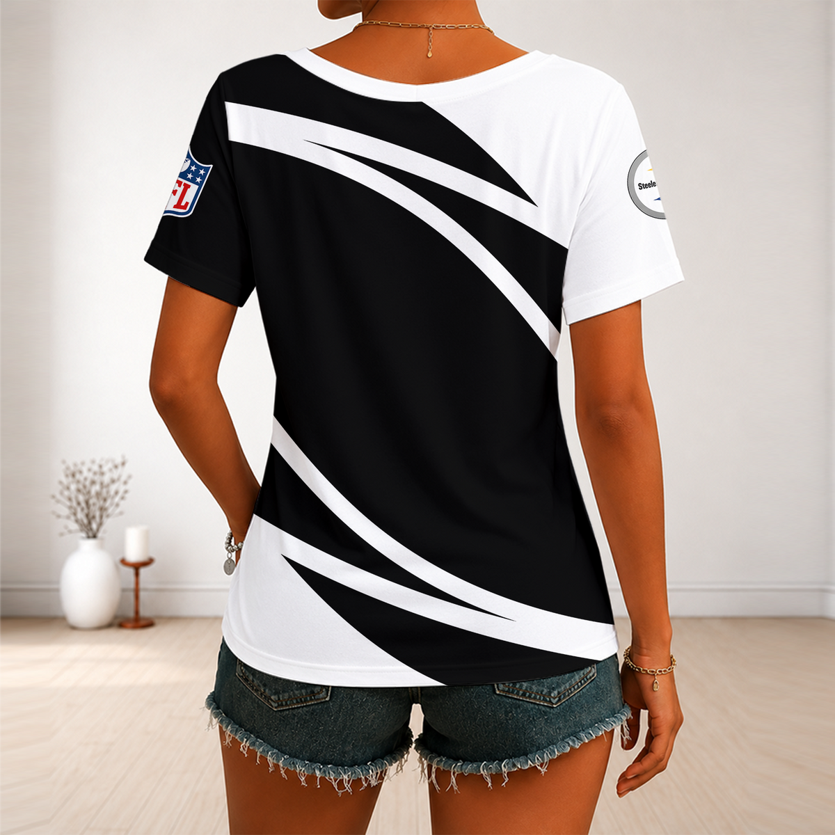[SPECIAL OFFER] NEW CUSTOMIZED NFL14 PSB PITTSBURGH STEELERS V-NECK FEMALE SHIRT