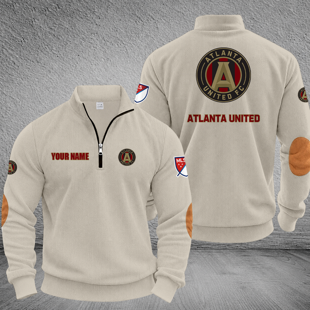 [FAN EXCLUSIVE] NEW CUSTOMIZED MLS14 ALU ATLANTA UNITED FC MULTICOLOR STRIPED QUATER ZIP SWEATSHIRT