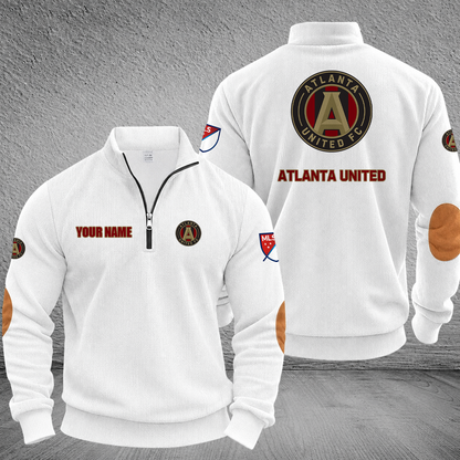 [FAN EXCLUSIVE] NEW CUSTOMIZED MLS14 ALU ATLANTA UNITED FC MULTICOLOR STRIPED QUATER ZIP SWEATSHIRT