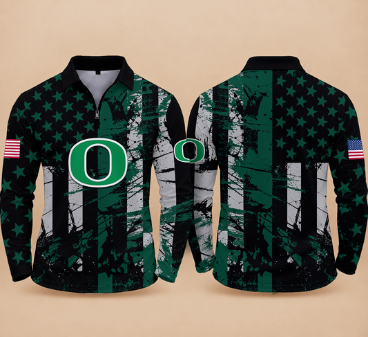 [BIG SALE] PERSONALIZED UNI14 OGD OREGON DUCKS ZIPPER LONG SLEEVE POLO