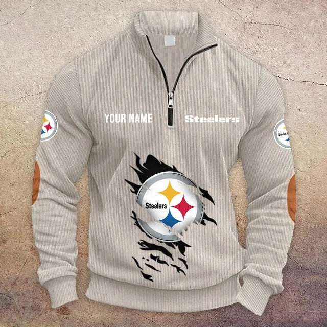 [SPECIAL OFFER] NEW CUSTOMIZED NFL14 PSB PITTSBURGH STEELERS MULTICOLOR STRIPED QUATER ZIP SWEATSHIRT