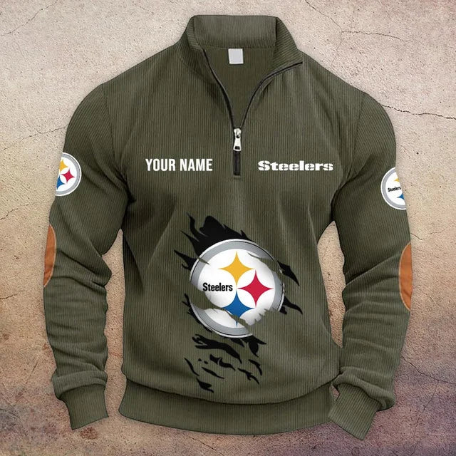 [SPECIAL OFFER] NEW CUSTOMIZED NFL14 PSB PITTSBURGH STEELERS MULTICOLOR STRIPED QUATER ZIP SWEATSHIRT