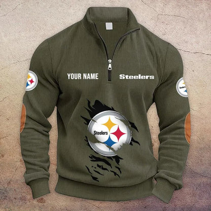 [SPECIAL OFFER] NEW CUSTOMIZED NFL14 PSB PITTSBURGH STEELERS MULTICOLOR STRIPED QUATER ZIP SWEATSHIRT