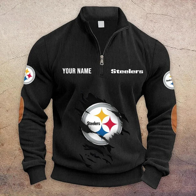 [SPECIAL OFFER] NEW CUSTOMIZED NFL14 PSB PITTSBURGH STEELERS MULTICOLOR STRIPED QUATER ZIP SWEATSHIRT