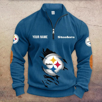 [SPECIAL OFFER] NEW CUSTOMIZED NFL14 PSB PITTSBURGH STEELERS MULTICOLOR STRIPED QUATER ZIP SWEATSHIRT