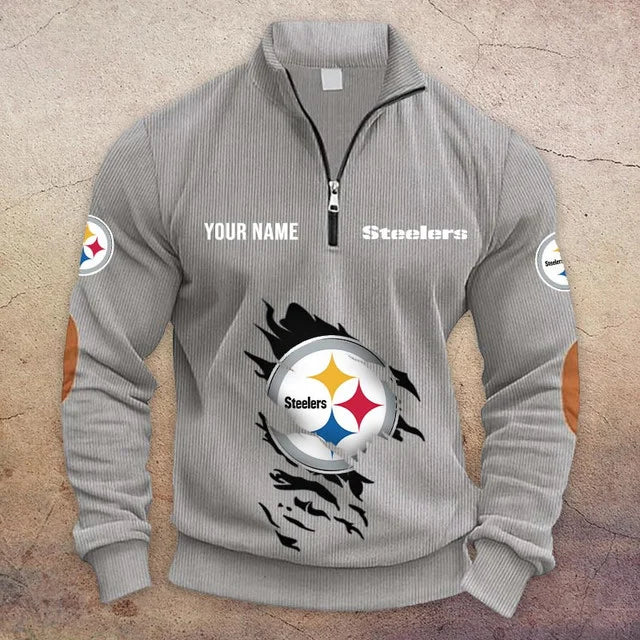 [SPECIAL OFFER] NEW CUSTOMIZED NFL14 PSB PITTSBURGH STEELERS MULTICOLOR STRIPED QUATER ZIP SWEATSHIRT