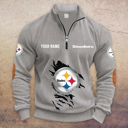 [SPECIAL OFFER] NEW CUSTOMIZED NFL14 PSB PITTSBURGH STEELERS MULTICOLOR STRIPED QUATER ZIP SWEATSHIRT