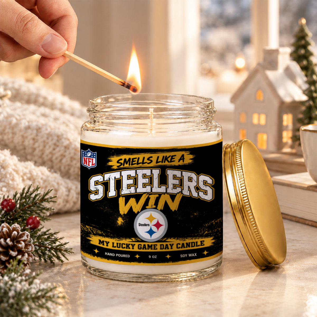 [SPECIAL OFFER] NEW CUSTOMIZED NFL14 PSB THE STEELERS FROSTED GLASS CANDLE