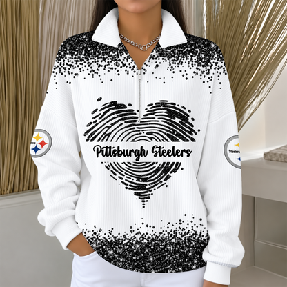 [SPECIAL OFFER] NEW CUSTOMIZED NFL14 PSB THE STEELERS QUARTER ZIP RIBBED SWEATER