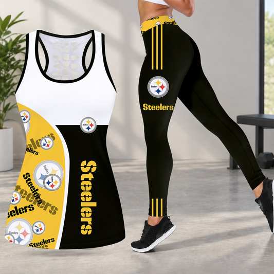 [SPECIAL OFFER] NEW CUSTOMIZED NFL14 PSB PITTSBURGH STEELERS HOLLOW TANK TOP & LEGGINGS SET