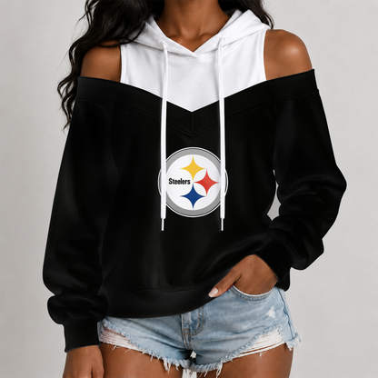 [SPECIAL OFFER] NEW CUSTOMIZED NFL14 PSB THE STEELERS WOMEN'S OFF-SHOULDER HOODIE