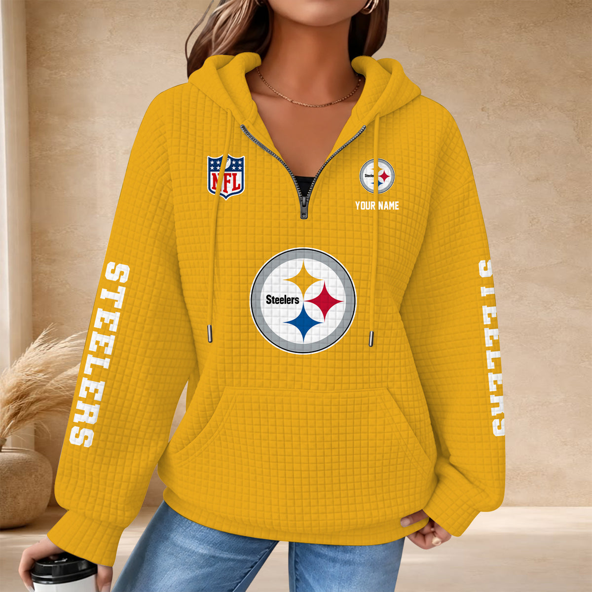 [SPECIAL OFFER] NEW CUSTOMIZED NFL14 PSB THE STEELERS QUARTER ZIP HOODIE