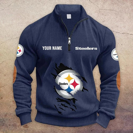 [SPECIAL OFFER] NEW CUSTOMIZED NFL14 PSB PITTSBURGH STEELERS MULTICOLOR STRIPED QUATER ZIP SWEATSHIRT
