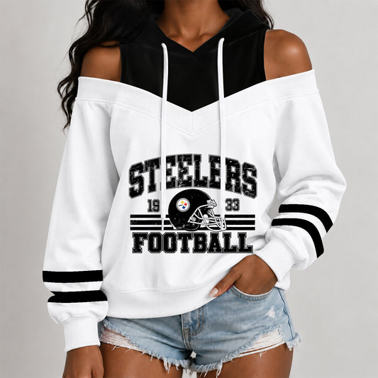 [SPECIAL OFFER] NEW CUSTOMIZED NFL14 PSB THE STEELERS WOMEN'S OFF-SHOULDER HOODIE