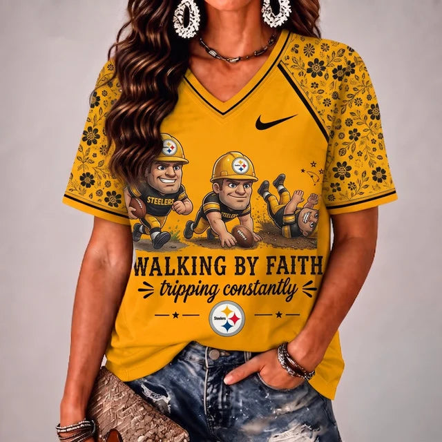 [SPECIAL OFFER] NEW CUSTOMIZED NFL14 PSB PITTSBURGH STEELERS V-NECK FEMALE SHIRT