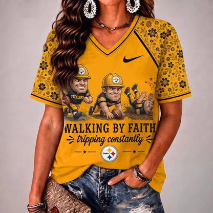 [SPECIAL OFFER] NEW CUSTOMIZED NFL14 PSB PITTSBURGH STEELERS V-NECK FEMALE SHIRT