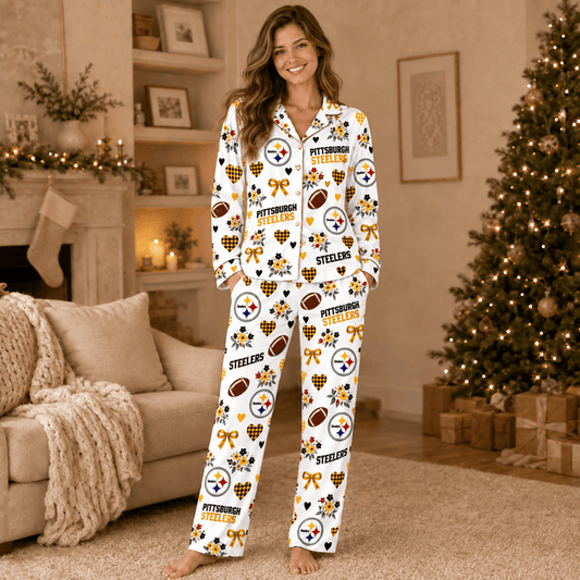 [SPECIAL OFFER] NEW CUSTOMIZED NFL14 PSB PITTSBURGH STEELERS HALLOWEEN LONG PAJAMAS SET
