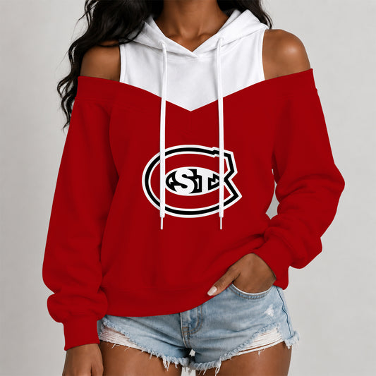 [BIG DEAL] PERSONALIZED UNI14 SCH ST. CLOUD STATE HUSKIES WOMEN'S OFF-SHOULDER HOODIE