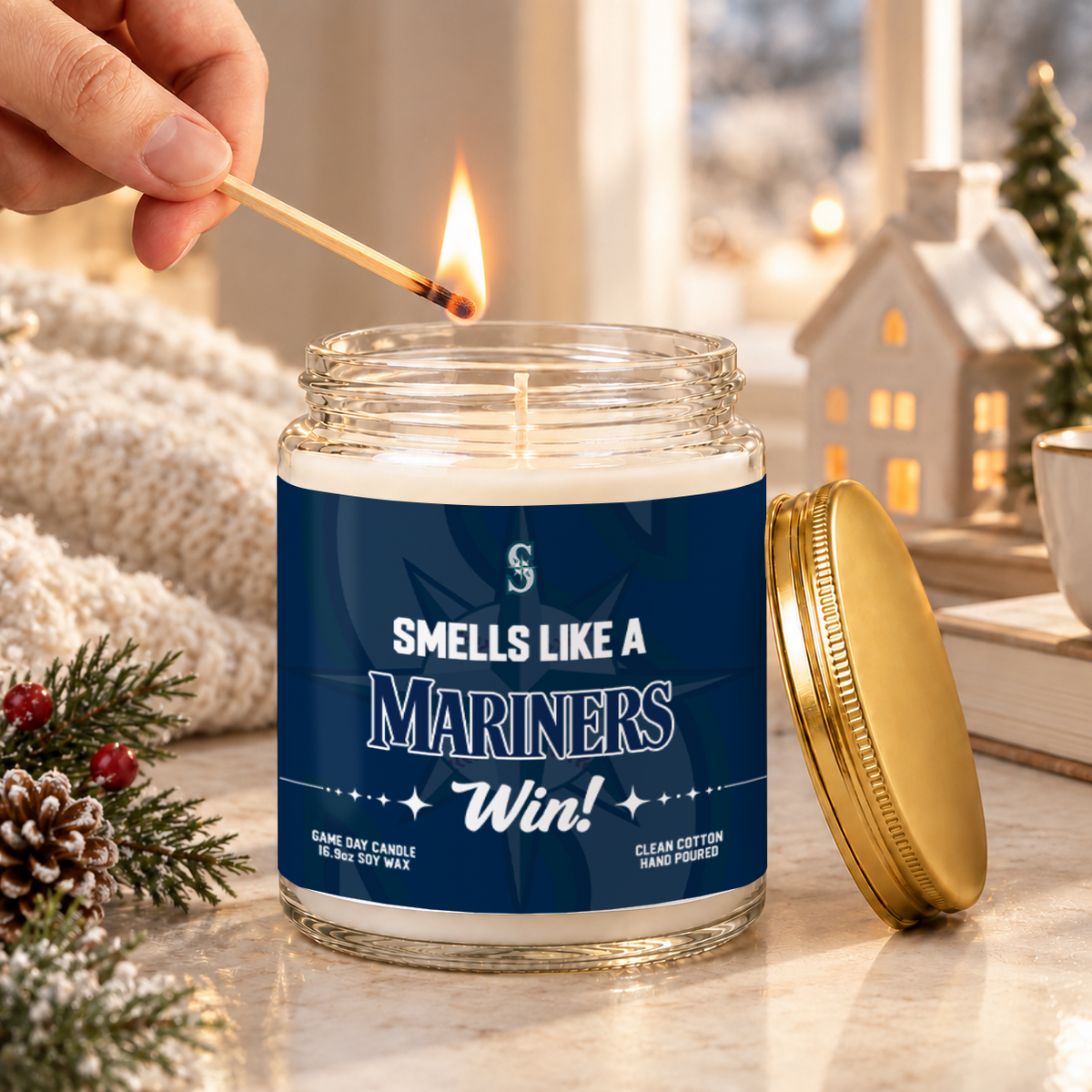 [FLASH SALE] NEW CUSTOMIZED MLB14 SMS THE MARINERS FROSTED GLASS CANDLE
