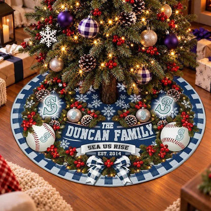[FLASH SALE] FAMILY NAME & EST. MLB14 SMS THE MARINERS CHRISTMAS TREE SKIRT