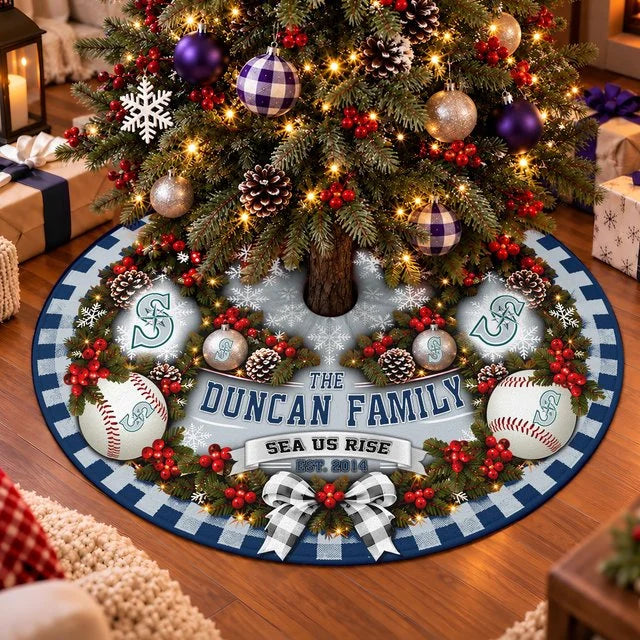 [FLASH SALE] FAMILY NAME & EST. MLB14 SMS THE MARINERS CHRISTMAS TREE SKIRT