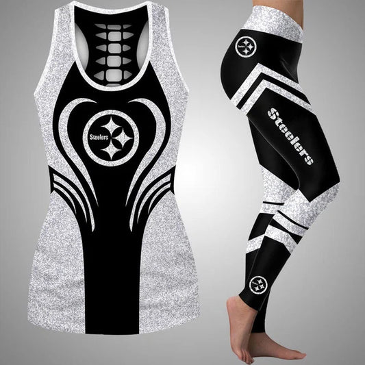 [SPECIAL OFFER] NEW CUSTOMIZED NFL14 PSB PITTSBURGH STEELERS HOLLOW TANK TOP & LEGGINGS SET