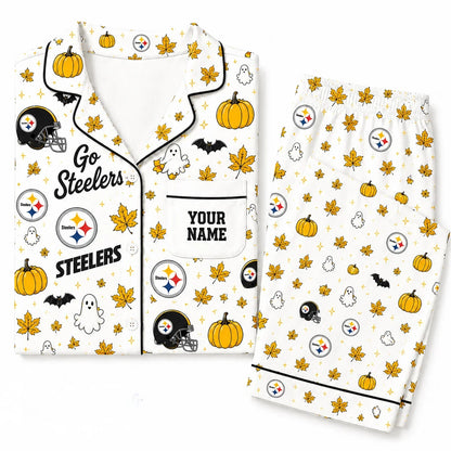 [SPECIAL OFFER] NEW CUSTOMIZED NFL14 PSB PITTSBURGH STEELERS HALLOWEEN LONG PAJAMAS SET