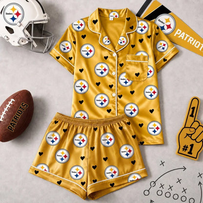 [SPECIAL OFFER] NEW CUSTOMIZED NFL14 PSB PITTSBURGH STEELERS SHORT-SLEEVE PAJAMAS SET