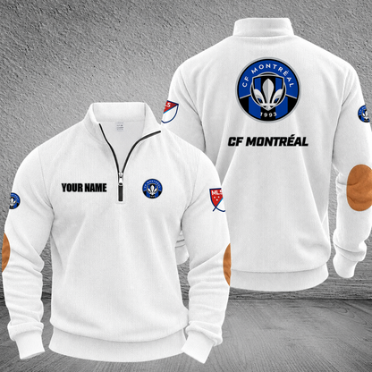 [FAN EXCLUSIVE] NEW CUSTOMIZED MLS15 CFM CF MONTRÉAL MULTICOLOR STRIPED QUATER ZIP SWEATSHIRT