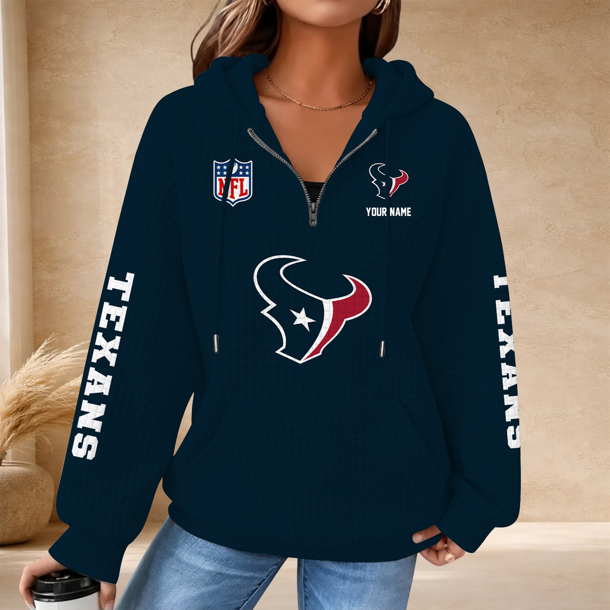 [SPECIAL OFFER] NEW CUSTOMIZED NFL15 HTT THE TEXANS QUARTER ZIP HOODIE