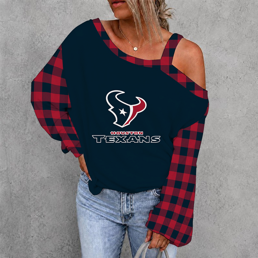[SPECIAL OFFER] NEW CUSTOMIZED NFL15 HTT HOUSTON TEXANS WOMEN'S OFF-SHOULDER LONG SLEEVE SHIRT