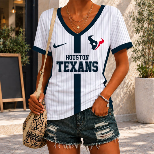 [SPECIAL OFFER] NEW CUSTOMIZED NFL15 HTT HOUSTON TEXANS V-NECK FEMALE SHIRT