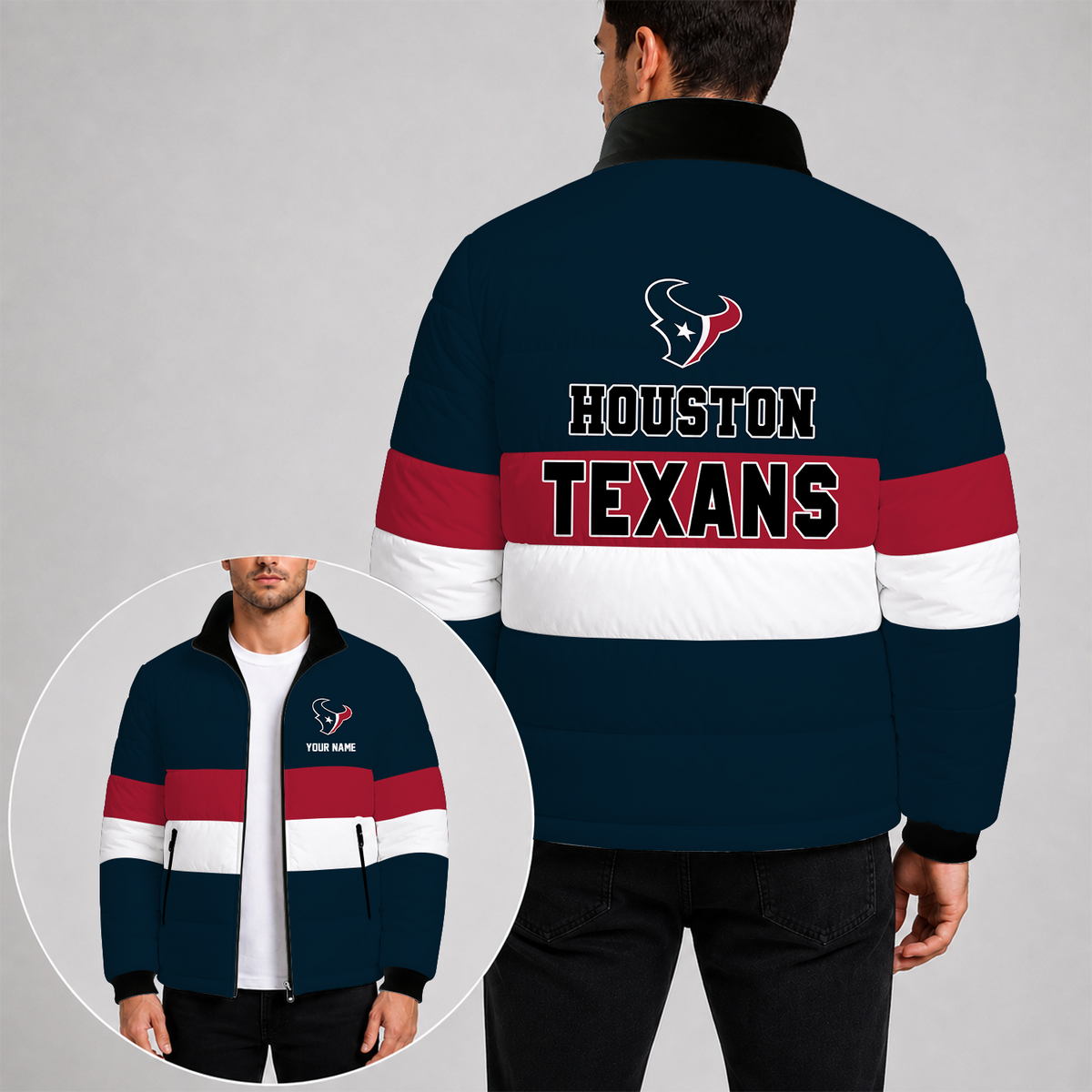 [SPECIAL OFFER] NEW CUSTOMIZED NFL15 HTT HOUSTON TEXANS PUFFER JACKET