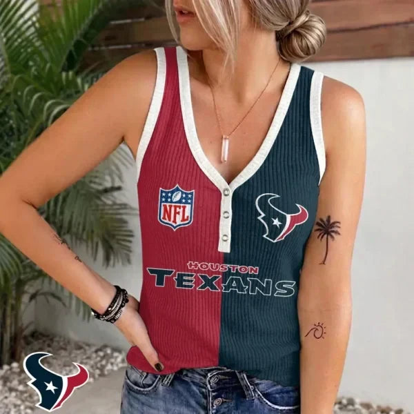 [SPECIAL OFFER] NEW CUSTOMIZED NFL15 HTT HOUSTON TEXANS WOMEN'S V-NECK TANK TOP